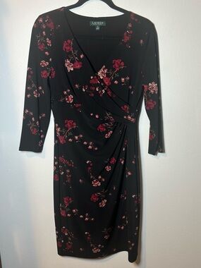 Lauren Ralph Lauren Cleora  Black and Red Floral Cocktail Dress